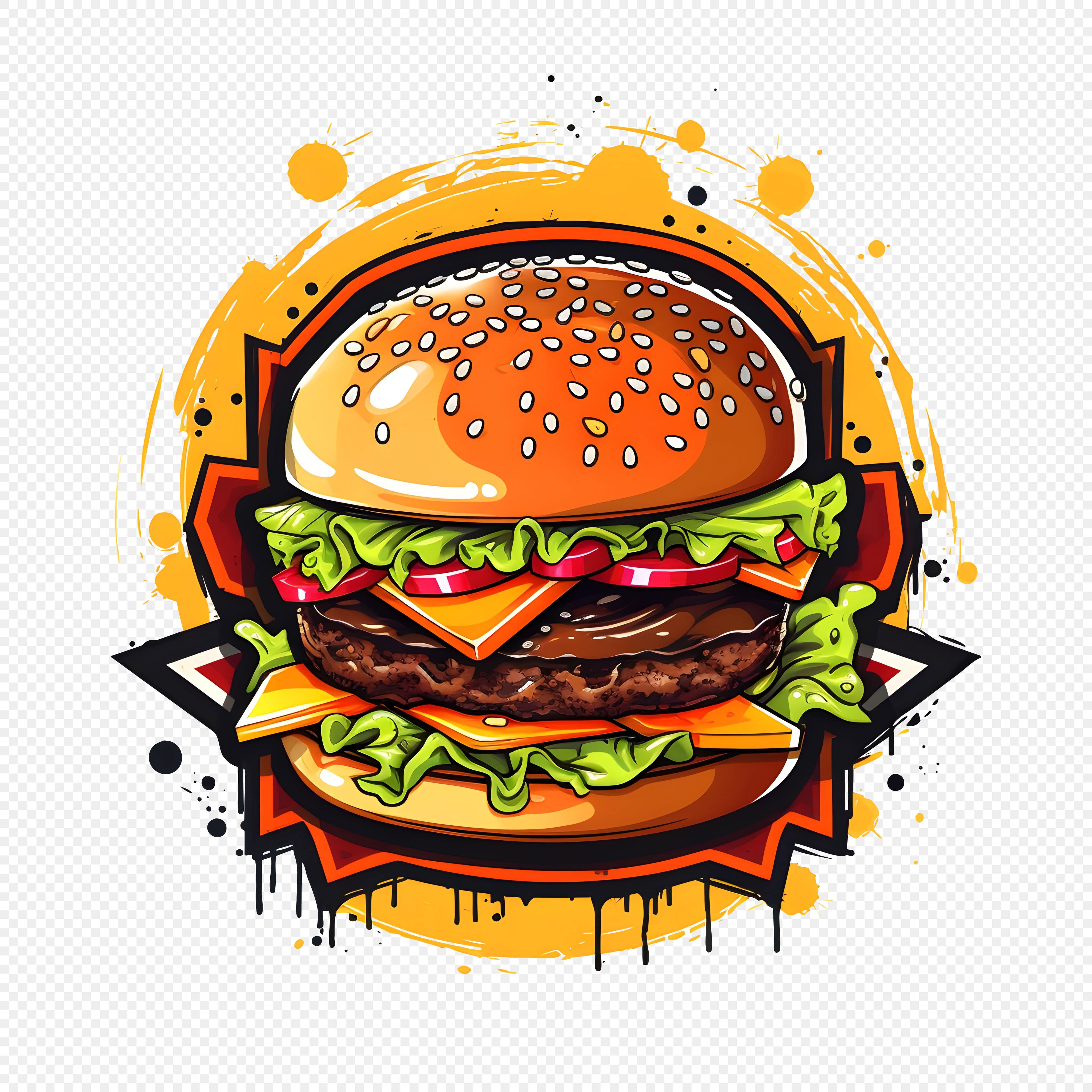 GoFood Logo - Delicious burger with artistic ink splash background